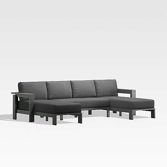 Walker U-Shaped Double-Chaise Metal Outdoor Sectional Sofa with Cast Charcoal Grey Sunbrella ® Cushions