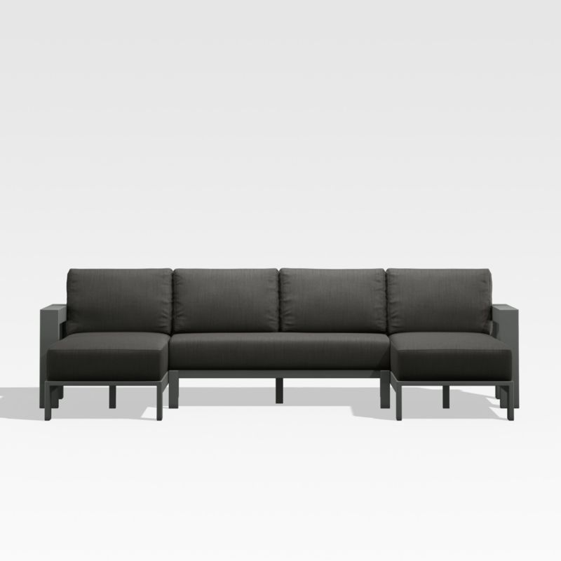 Walker Black Metal U-Shaped Outdoor Sectional Sofa with Charcoal Grey Sunbrella ® Cushions - image 0 of 7