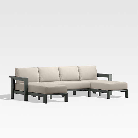 Walker U-Shaped Double-Chaise Metal Outdoor Sectional Sofa with Canvas Flax Beige Sunbrella ® Cushions