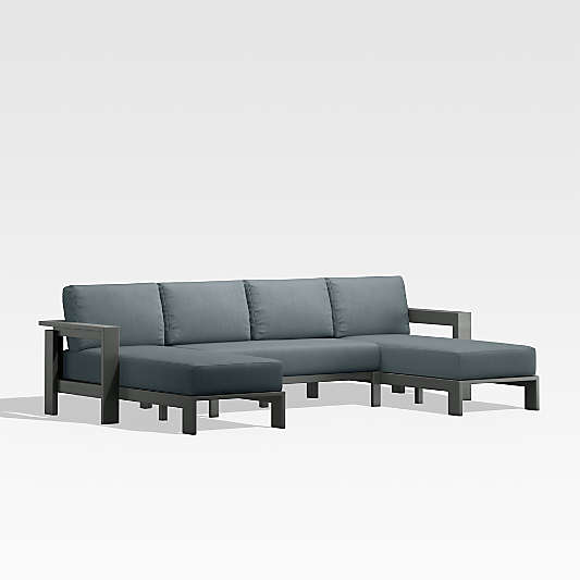 Walker Black Metal U-Shaped Outdoor Sectional Sofa with Haze Grey Sunbrella ® Cushions