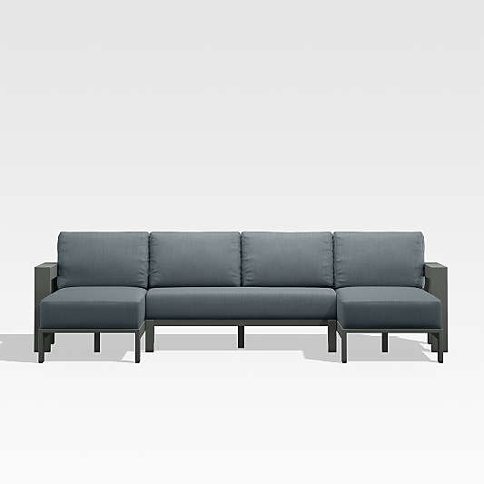 Walker Black Metal U-Shaped Outdoor Sectional Sofa with Haze Grey Sunbrella ® Cushions