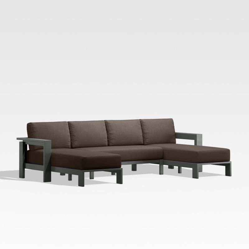 Viewing product image Walker Metal Double-Chaise Outdoor Sectional Sofa with Canvas Java Brown Sunbrella ® Cushions - image 1 of 10