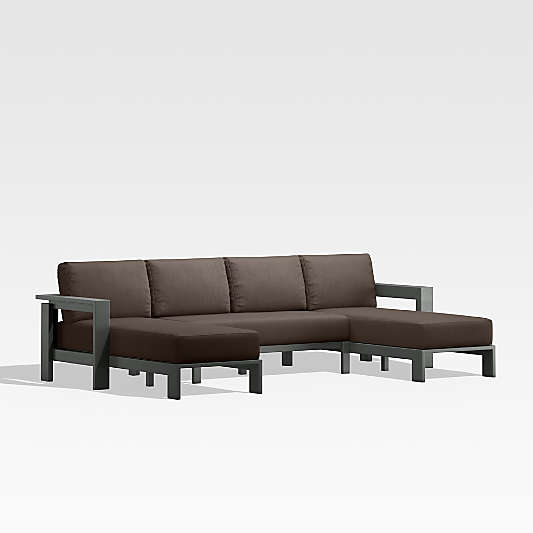 Walker U-Shaped Double-Chaise Metal Outdoor Sectional Sofa with Canvas Java Brown Sunbrella ® Cushions