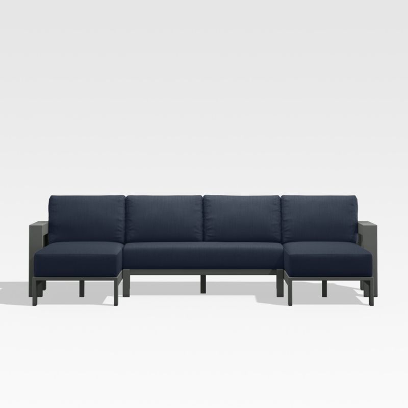 Walker Black Metal U-Shaped Outdoor Sectional Sofa with Navy Blue Sunbrella ® Cushions - image 0 of 6