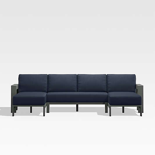 Walker Black Metal U-Shaped Outdoor Sectional Sofa with Navy Blue Sunbrella ® Cushions