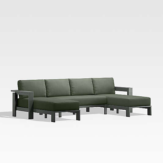 Walker U-Shaped Double-Chaise Metal Outdoor Sectional Sofa with Cast Sage Green Sunbrella ® Cushions