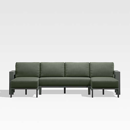 Walker Black Metal U-Shaped Outdoor Sectional Sofa with Sage Green Sunbrella ® Cushions