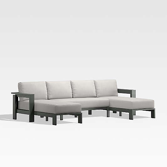 Walker U-Shaped Double-Chaise Metal Outdoor Sectional Sofa with Cast Silver Sunbrella ® Cushions