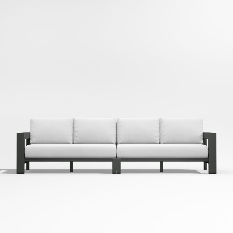 Walker 117" 2-Piece Metal Sectional Sofa with White Sand Sunbrella ® Cushions