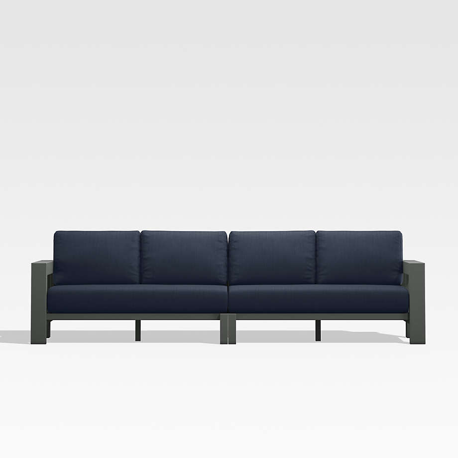 Walker Extra-Large Black Metal Outdoor Sectional Sofa with Navy Blue ...