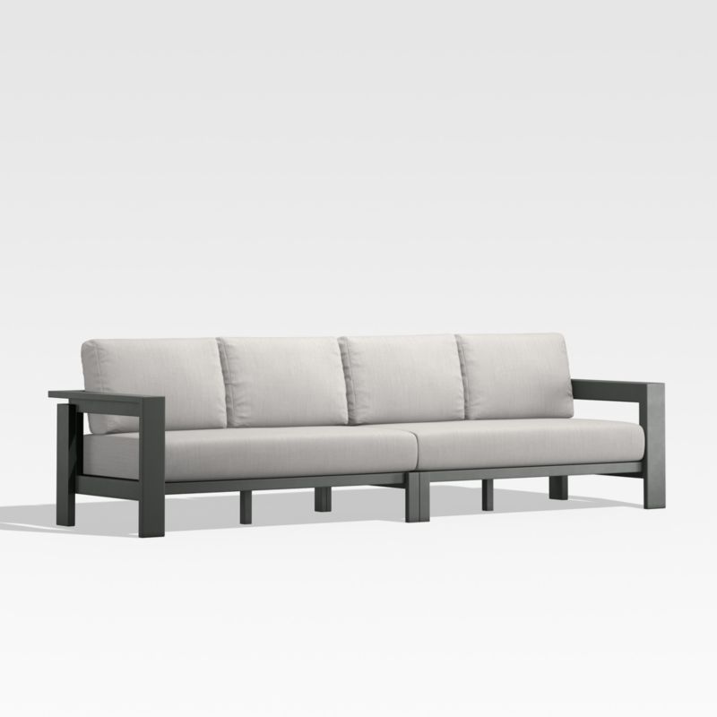 Walker 117" 2-Piece Black Metal Outdoor Sectional Sofa with Silver Sunbrella ® Cushions - image 4 of 10