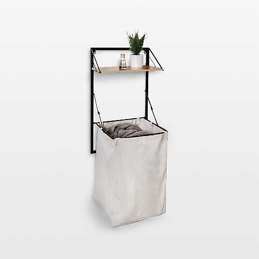 Wall-Mounted Collapsible Laundry Hamper with Wood Shelf