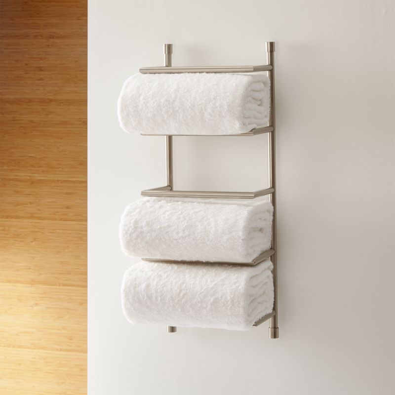 Brushed Steel Wall Mount Towel Rack, White Wooden Towel Rail Wall Mounted