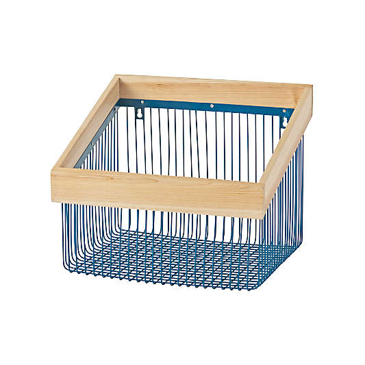 Wood and Wire Blue Wall Bin