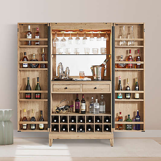 Wallace Large Oak Wood Bar Cabinet