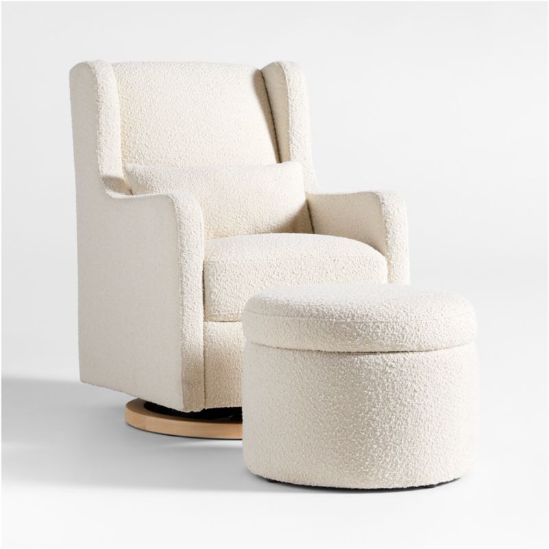 Wally Ivory Boucle Nursery Glider Chair and Ottoman Crate Kids