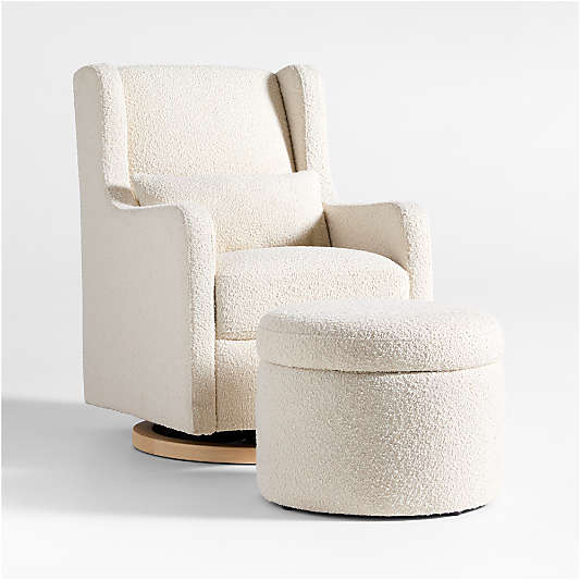 Wally Ivory Boucle Nursery Glider Chair and Ottoman