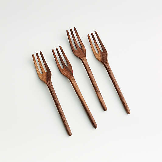 Walnut Appetizer Forks, Set of 4