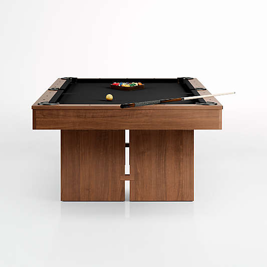 Black and Walnut Pool Table with Wall Rack and Accessories