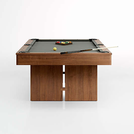 Grey and Walnut Pool Table with Wall Rack and Accessories