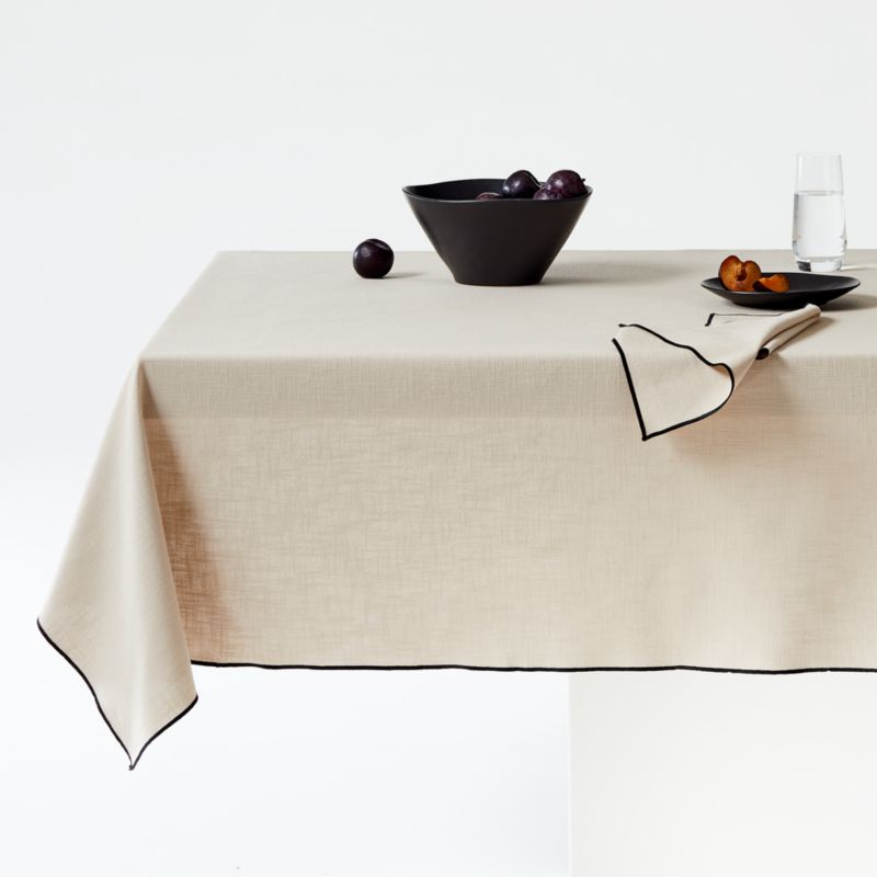 Merrow Stitch Warm Natural  Organic Cotton Tablecloth 60"x120".