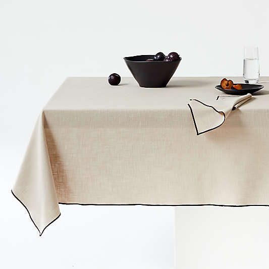 Merrow Stitch Warm Natural  Organic Cotton Tablecloth 60"x120".