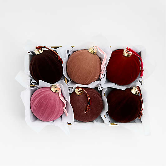 Warm Toned Ribbed Velvet Christmas Tree Ornaments, Boxed Set of 6