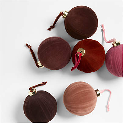 Warm Toned Ribbed Velvet Christmas Tree Ornaments, Set of 6