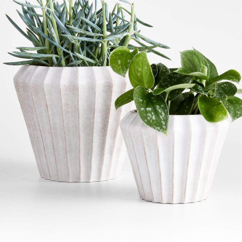 Warren White Ridge Ceramic Indoor/Outdoor Planters | Crate & Barrel Canada