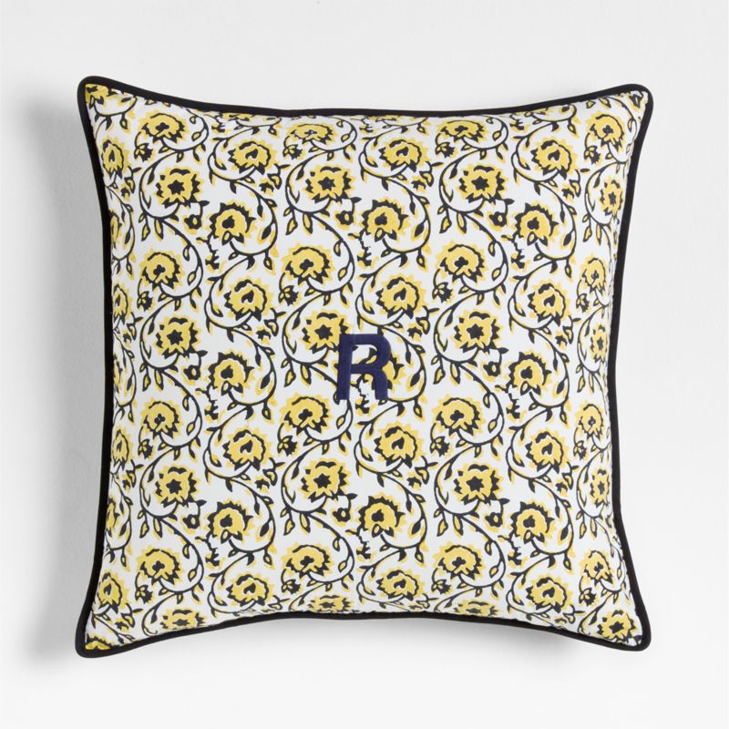 Washed Cotton 23"x23" Golden Flax Yellow Floral Block Print Throw Pillow Cover - image 2 of 7