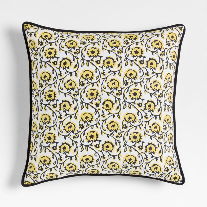 Washed Cotton 23"x23" Golden Flax Yellow Floral Block Print Throw Pillow Cover - image 0 of 7