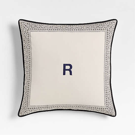 Washed Cotton 23"x23" Natural Taupe/Midnight Navy Border Reversible Hand Printed Throw Pillow