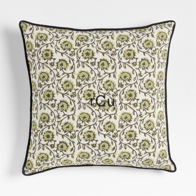 Washed Cotton 23"x23" Olive Green Floral Block Print Throw Pillow with Feather Insert - image 2 of 7