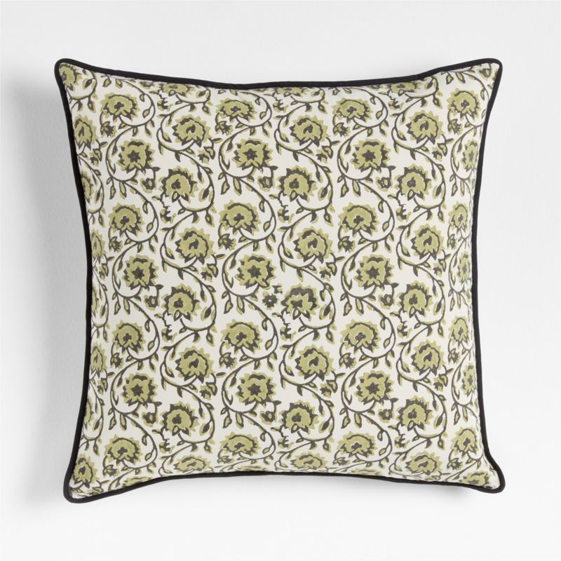 Washed Cotton 23"x23" Olive Green Floral Block Print Throw Pillow with Feather Insert - image 0 of 7