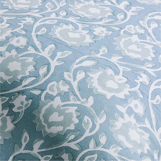 Washed Cotton 23"x23" Ruka Blue Floral Reversible Hand Printed Throw Pillow Cover
