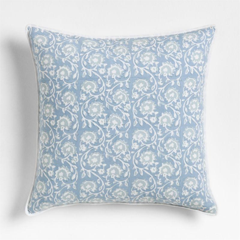 Washed Cotton 23"x23" Ruka Blue Floral Block Print Throw Pillow with Down-Alternative Insert - image 0 of 10