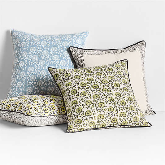 Washed Cotton Block Print Throw Pillows