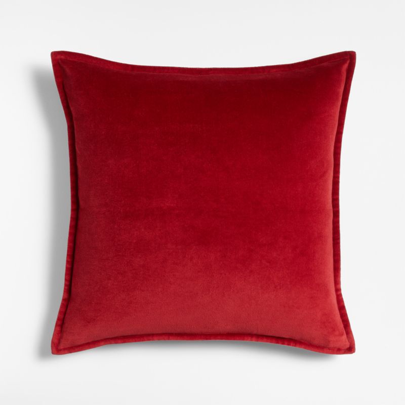 Red 20"x20" Washed Organic Cotton Velvet Throw Pillow with Down