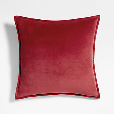 View Red 20"x20" Washed Organic Cotton Velvet Throw Pillow with Down-Alternative Insert details