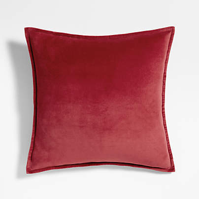 Red Organic Washed Cotton Velvet Throw Pillow Cover 20"x20"