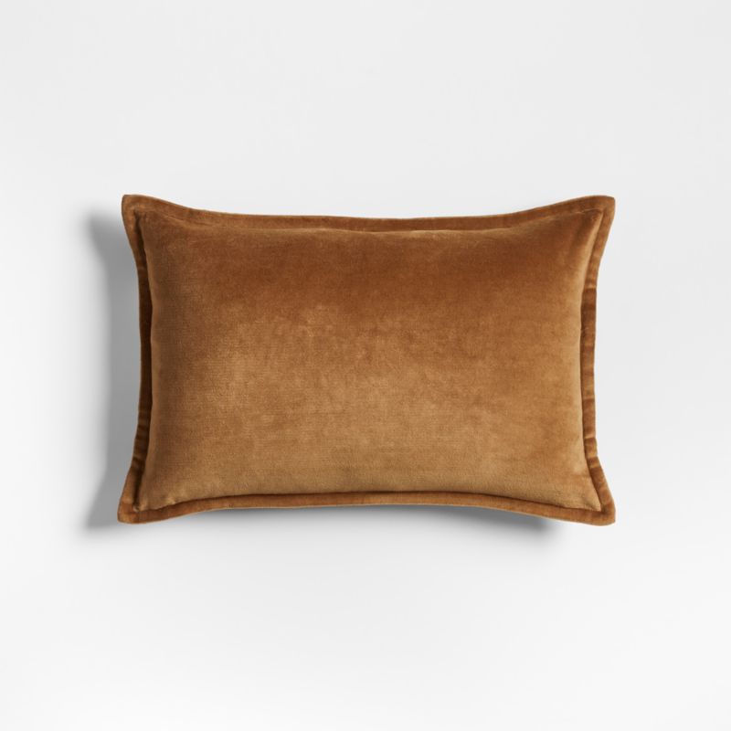 Organic Washed Cotton Velvet 18"x12" Cognac Brown Throw Pillow Cover