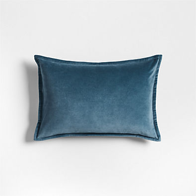 View Organic Washed Cotton Velvet 18"x12" Teal Blue Throw Pillow Cover details