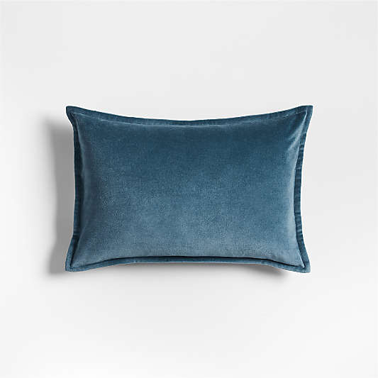 Organic Washed Cotton Velvet 18"x12" Teal Blue Throw Pillow Cover