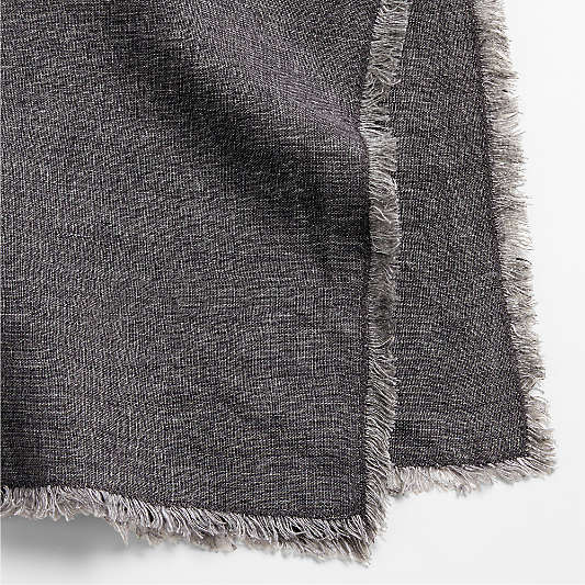 Washed Indigo Blue Linen Napkin with Fringe Trim, Set of 4