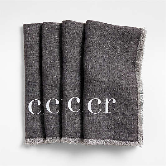 Washed Indigo Blue Linen Napkin with Fringe Trim, Set of 4