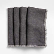 Washed Indigo Blue Linen Napkin with Fringe Trim, Set of 4 + Reviews | Crate & Barrel
