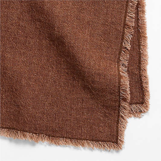 Washed Spice Orange Linen Napkin with Fringe Trim, Set of 4