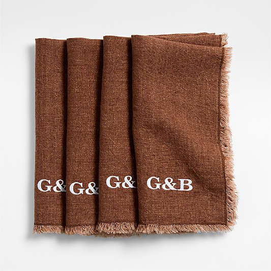 Washed Spice Orange Linen Napkin with Fringe Trim, Set of 4