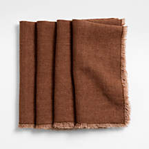 Washed Spice Orange Linen Napkin with Fringe Trim, Set of 4 + Reviews | Crate & Barrel