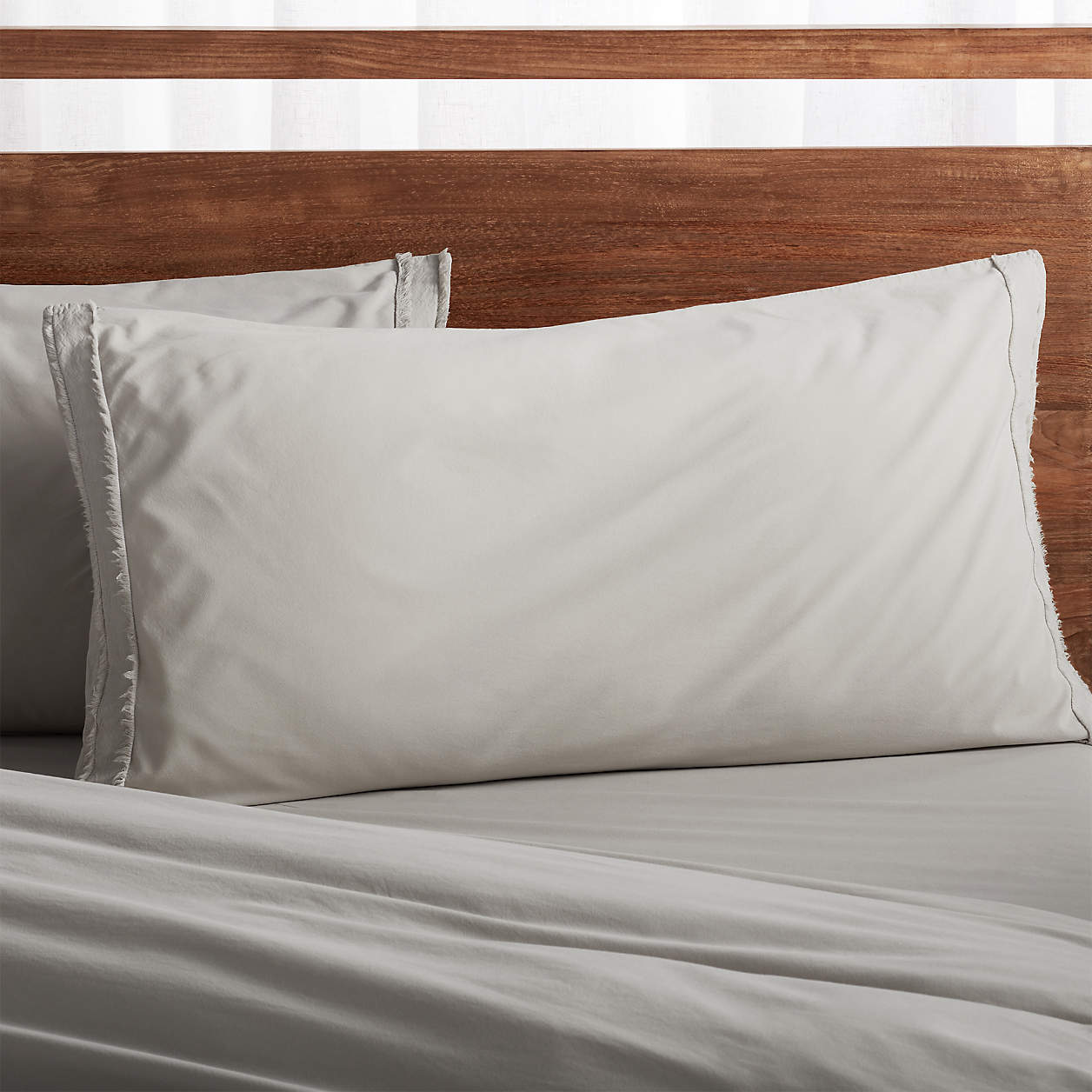 Organic Cotton Grey Eyelash Fringe King Pillow Sham Crate & Barrel